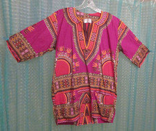 Authentic AFRICAN DASHIKI TUNIC TOP Shirt 100 Cotton Size L Large Orange Purple