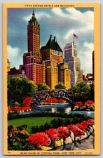 Vintage Linen Postcard of Fifth Avenue Hotels Near Central Park NYC