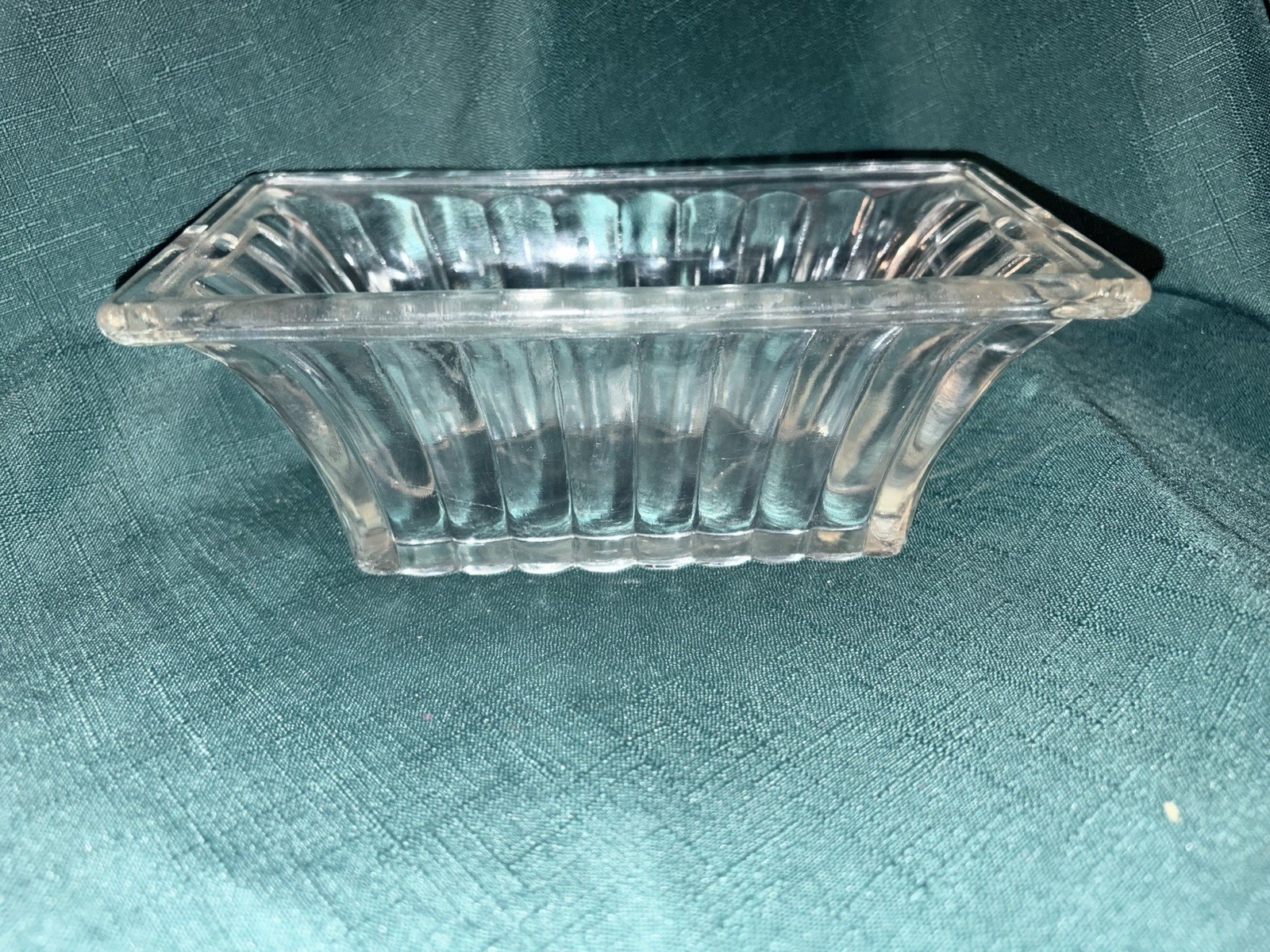Vintage Elegant Glass Clear Ribbed Rectangular Nut, Candy or Relish Tray 8