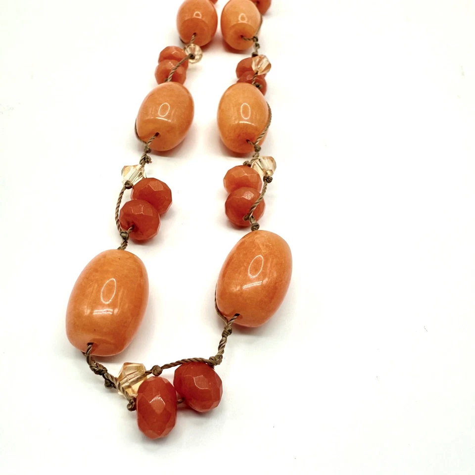 Talbots 橙色串珠声明项链金色双股复古风格 — 第 3/4 张图片