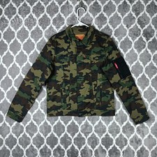 Levis Denim Camo Jacket Youth XL 13  15 Green Stretch Trucker Woodland Teen