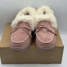 Midnight Blush Pink Faux Fur Lined Moc Shoes Size 6 Cozy Indoor Outdoor NIB