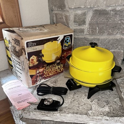GE Vintage Yellow 3-in-1 Entertainer Set Skillet Chafing Dish Fondue Pot SFC3TY