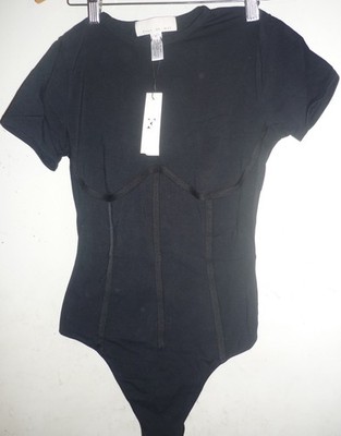 Fleur du Mal Women's Cotton Short Sleeve Thong Bodysuit, Black, M