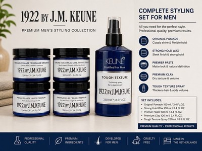1922 J.M. KEUNE Men Styling Set Pomade Wax Clay Paste & Texture Spray