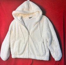 Bebe Sport White Faux Fur Hoodie Jacket Ring Zipper Size XL Fit