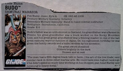 GI Joe Budo File Card Vintage Accessory 1988