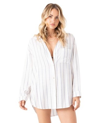 Roxy After Surf Stripe Cover Up Dress Women's Shirt, Egret, Medium