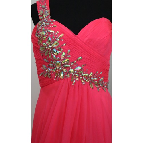 Night Moves Hot Pink Dress Gown Chiffon Rhinestones Empire Sweetheart Aline 10 - Picture 2 of 9