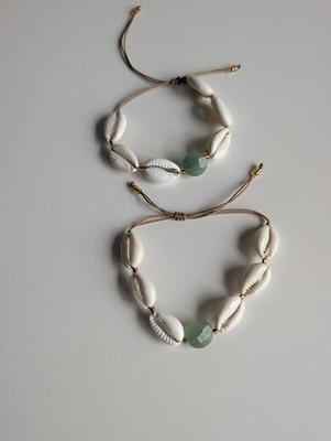   Freundschafts Armband - Muscheln - Renesse Urlaub - Stein - Geün - Uni  Gold  
