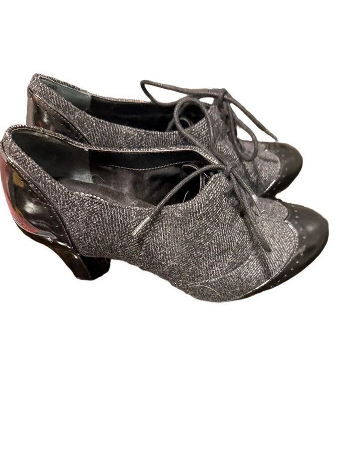 GIANNI Bernini Mujer Talla 7.5 Negro Charol Y Gris Tweed Tacones Foto 2 de 4