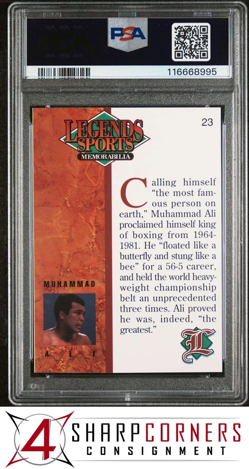 1993 LEGENDS SPORTS MEMORABILIA SILVER #23 MUHAMMAD ALI HOF POP 1 PSA 10 - Image 2 of 2