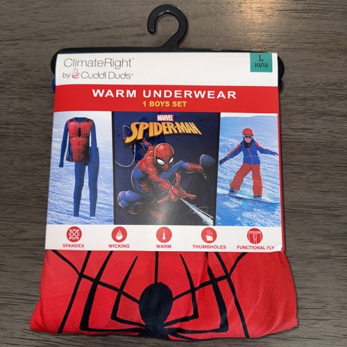 Cuddl Duds Marvel Spider Boys Thermal Underwear Set L 10/12 Climate Right - Picture 2 of 3