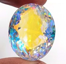 Large 92Ct Mystic Topaz Oval Faceted Loose Gemstone Iridescent Rainbow