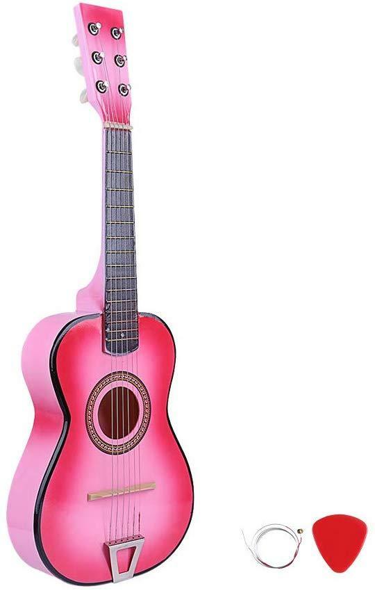 23” Mini Acoustic Guitar Wood Beginner Pink Toy Guitarra