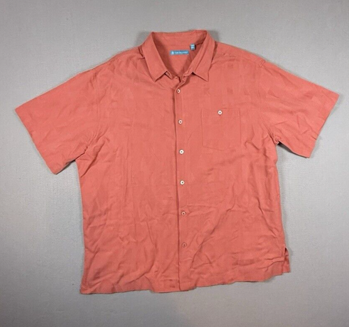 Herren 2XL Tori Richard Hawaiihemd Kurzarm Lachs Geometrisches Design