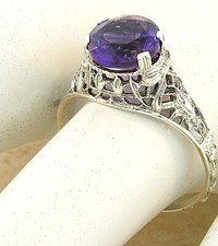 GENUINE AMETHYST 925 SOLID STERLING SILVER VINTAGE STYLE FILIGREE RING   995z