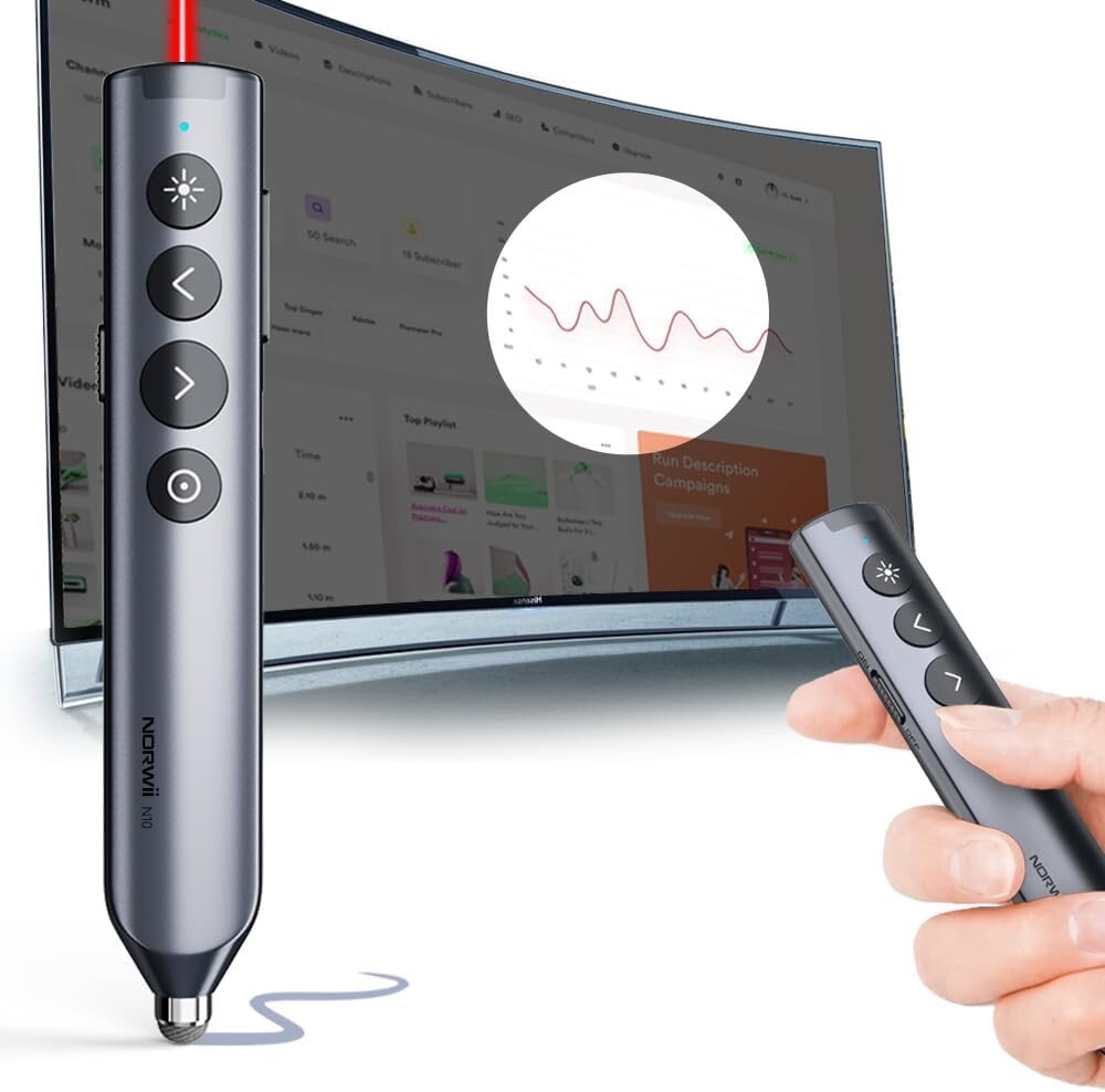 Advanced Bluetooth Presentation Remote with Stylus Pen for Touch Screen Control