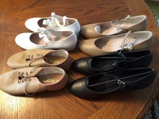 4 Pairs CAPEZIO Adult Dance Shoes SIZE 7.5 Tan Black White One Pair with Taps