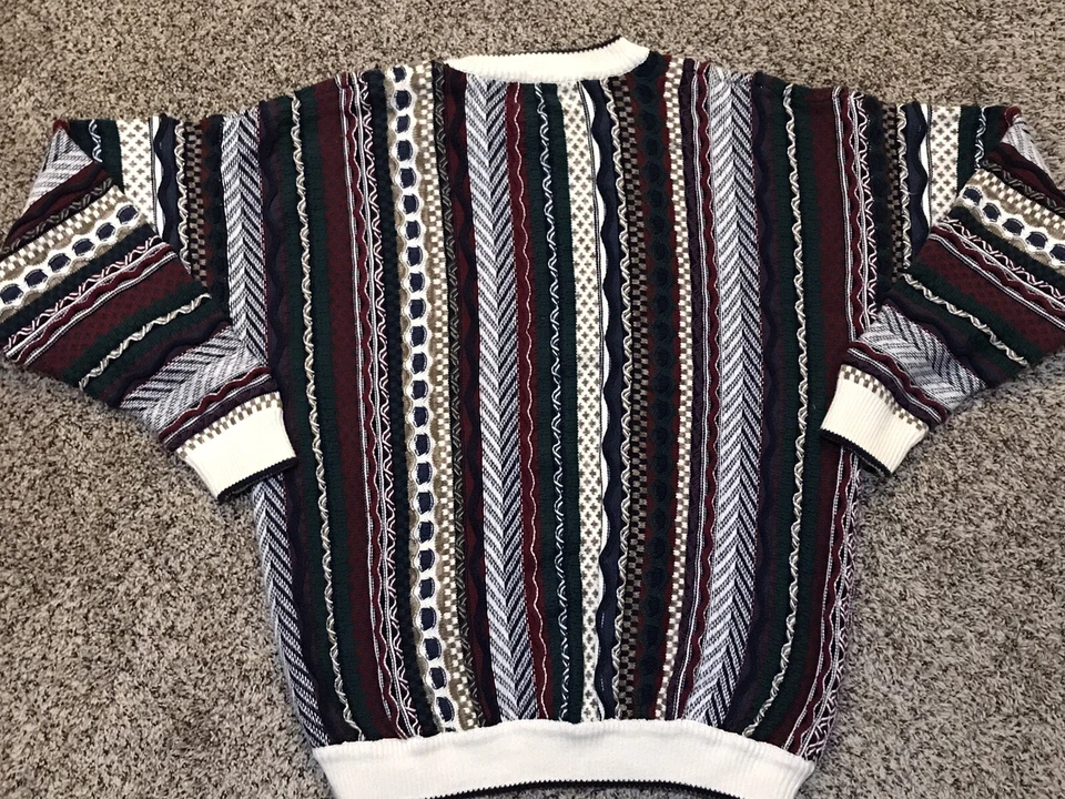 Винтажный хлопок трейдеров 3D вязаный свитер мужчин большой зеленый Biggie Cosby Coogi стиль - Изображение 3 из 3