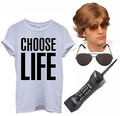 CHOOSE LIFE WHAM George Michael Fancy Dress 80s T Shirt Wig Glasses Makeup lot