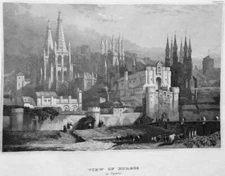 SPAIN BURGOS CATHEDRAL CHURCH GOTHIC ARCHITECTURE ~ c 1840 Art Print Engraving