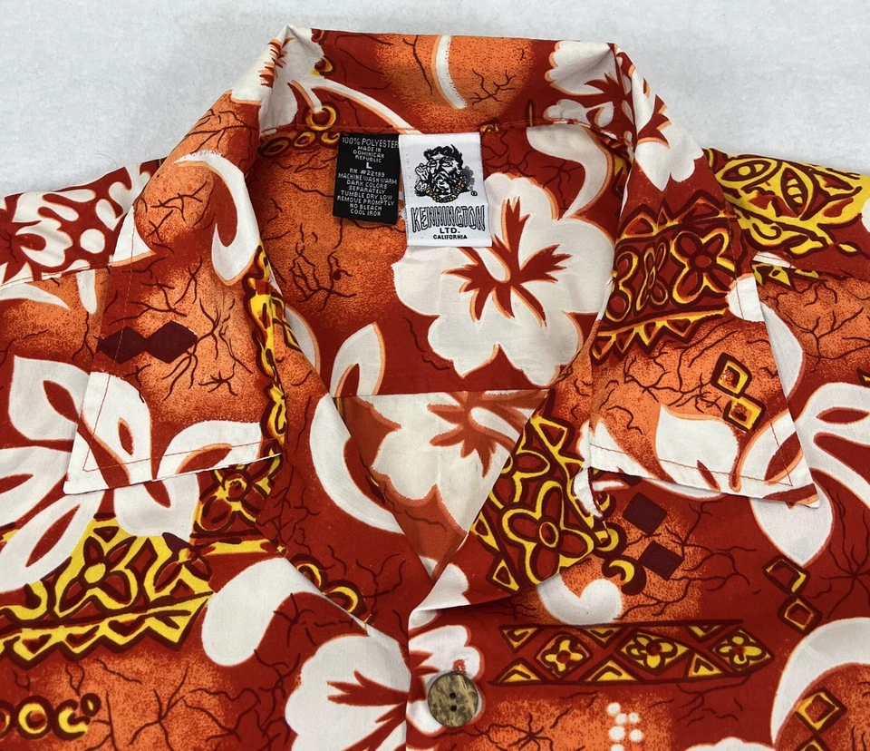 Camisa grande Kennington LTD California para hombre naranja/blanco manga corta con botones Foto 2 de 4