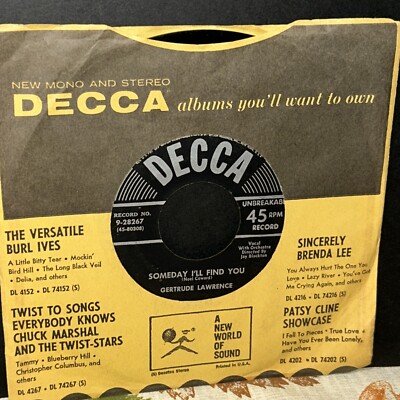 Gertrude Lawrence  Someday I ll Find You/Do-Do-Do  RARE Decca 45 9-28267