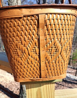 Vintage Red-man Picnic Basket Metal Handle Plates Cups Wicker USA