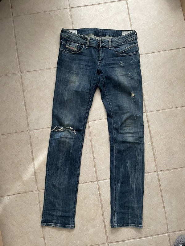 Diesel women blue denim jeans pants 29w 32L stretch slim straight