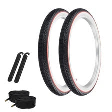 OG LOWRIDER TIRES 24 x 2.125 BLACK/WHITE RED LINE P-123A W/TUBES & TIRE LEVERS