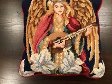 Christmas Small Angel Needlepoint W/ Red Velvet Back