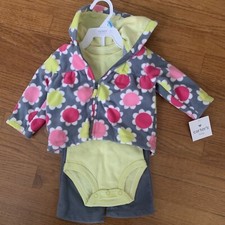 CARTER'S 3 Piece BRAND NEW OUTFIT Fleece Jacket Pants One Piece Sz 6m    tb1008