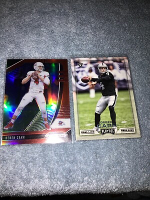 2020 Prizm Draft Picks Derek Carr Red Prizm & 2016 Playoff Goal Line Parallel