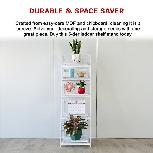 5 Tier Wooden Ladder Shelf Stand Storage Book Shelves Shelving Display Rack - Picture 7 of 7