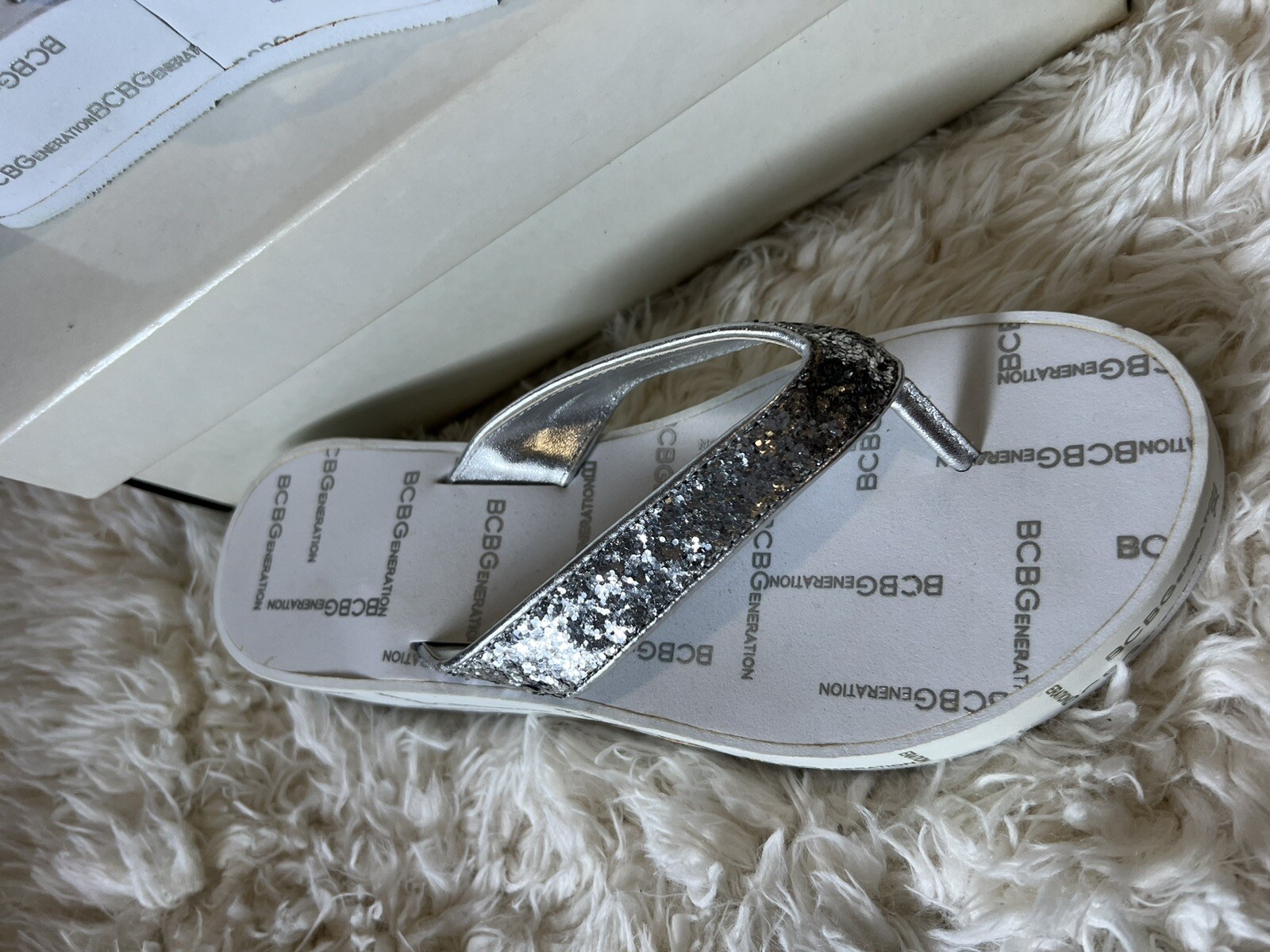 Silver Sequin Platform Flip Flops Chunky Glam Y2K… - image 3