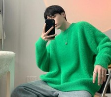Men Fashion Winter Warm Crew Neck Long Sleeve Loose Pullover Pure Color Sweaters