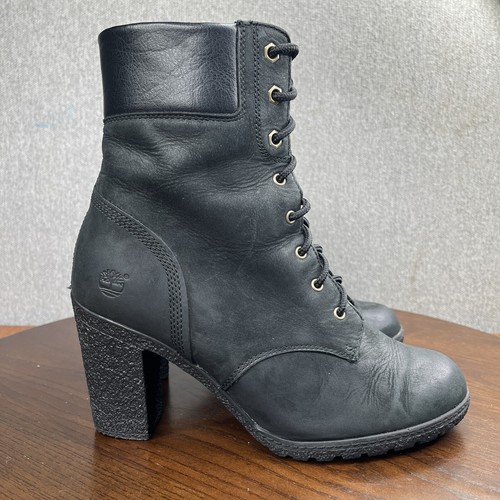 Timberland Glancy 6" Ankle Boots Women's 9.5 Black Leather Combat Gum Heel 8432A - Picture 4 of 19
