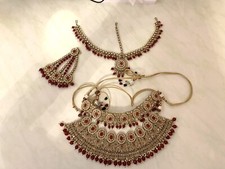 Indian bridal jewellery set - Choker, Necklace, maang Tikka, Side tikka