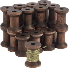 BENECREAT 30Pcs Antique Wooden Empty Spools, 1.18" Empty Thread Spools Wooden Ri