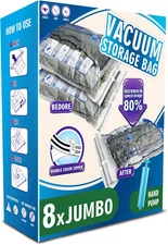 Jumbo Vacuum Storage Bags, 8 Pack Space Saver Bags for Clothes, Comforters, Clot