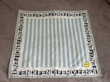 FENDI handkerchief Vintage scarf Stripe pattern Blue White Gold