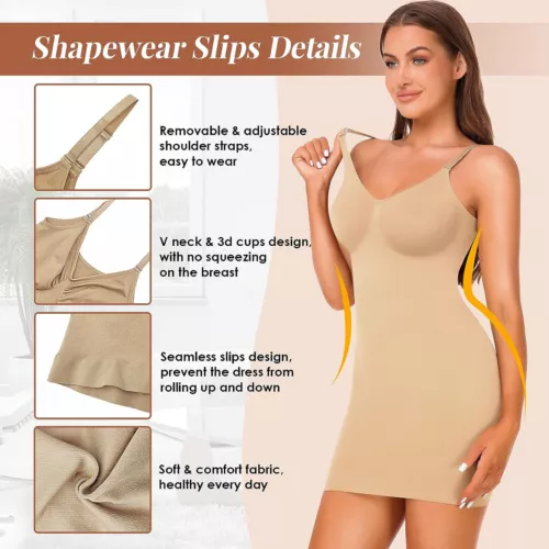 Firm Full body Shaper V-Neck Tank Slip Dress Slimming Underwear Tummy Control - Picture 5 of 35