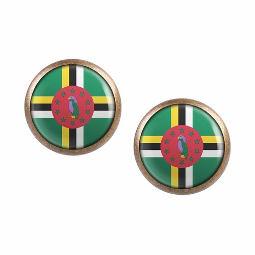 Mylery Studs Pair with Motif Dominica Roseau Flag Bronze Various Large