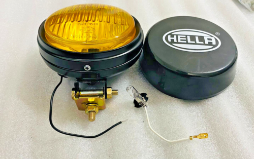 Lampe à brouillard rond Hella verre jaune + couvercle avec ampoule H3 12V 55W coupe universelle - Photo 1/3