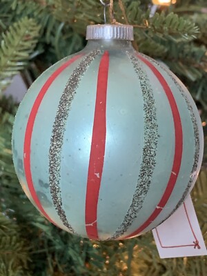 Vintage Mercury Glass Christmas Ornament Green Red Striped Mica West ...