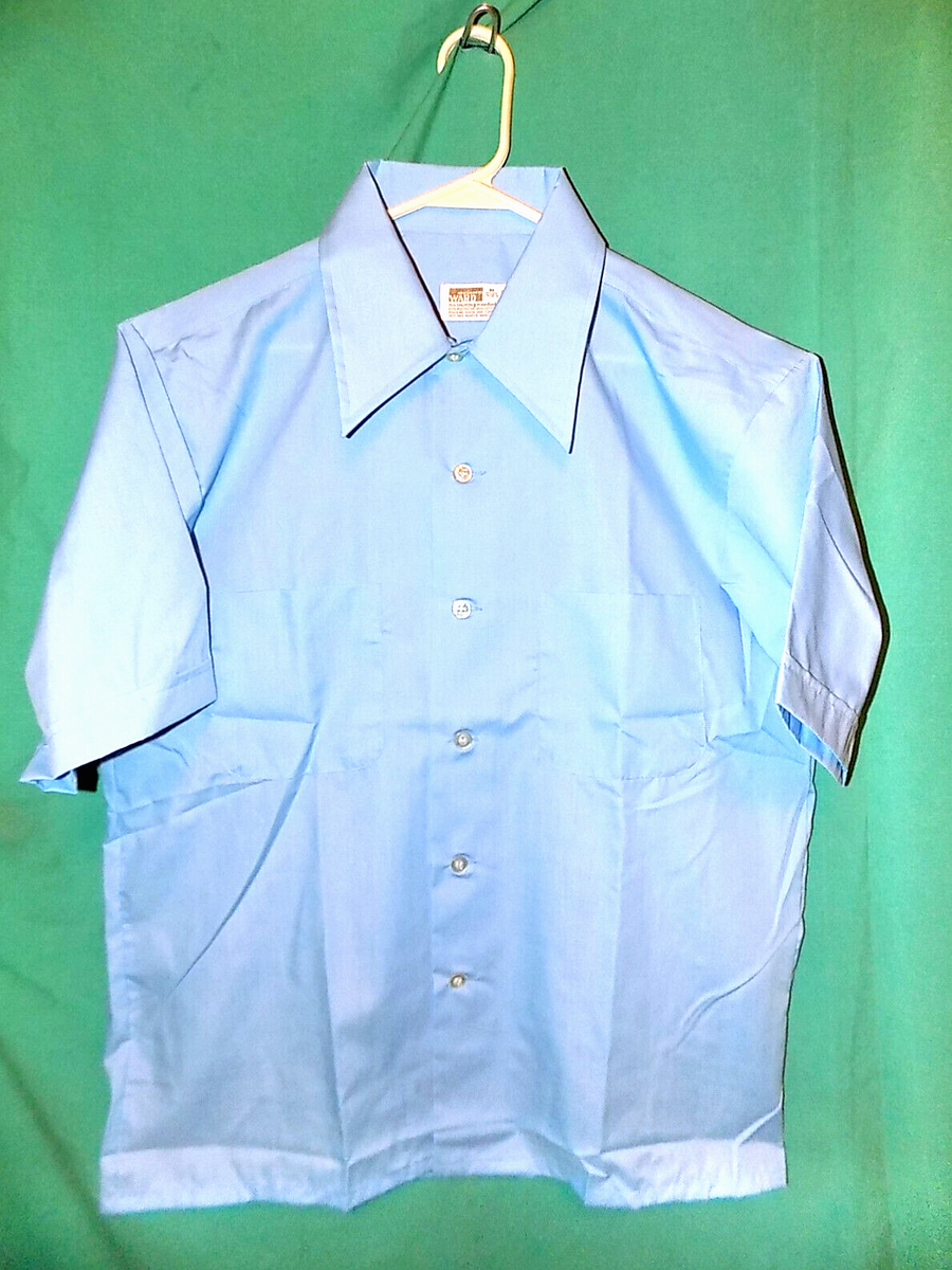 NEW! Vtg 60s MONTGOMERY WARD SHORT SLV DRESS SHIRT, DAGGER COLLAR