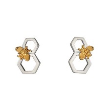 Bee And Honeycomb Stud Earrings 9ct Yellow Gold Plated Hallmarked Brand New