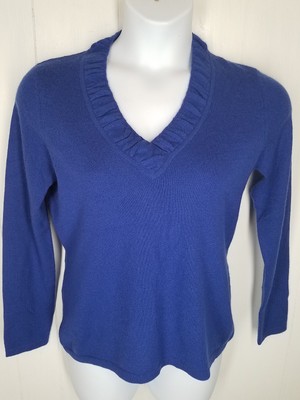 Charter Club Sweater size M royal blue long sleeve v-neck 100% Cashmere womens | eBay