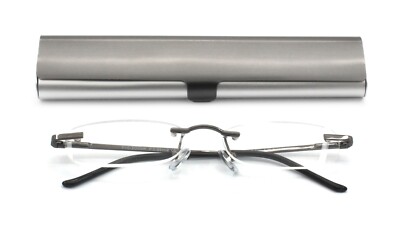 EYE ZOOM Rimless Reading Glasses with Slim Case Men and Women, Multi Color